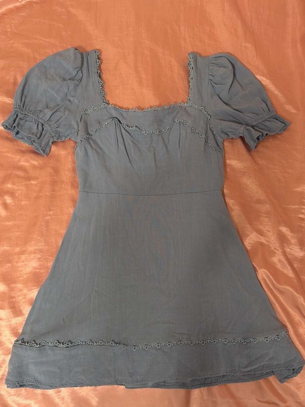 SHEIN Dusty Blue Puff Sleeve Midi Dress